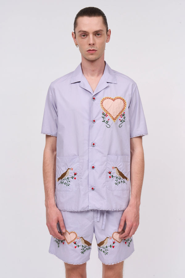 paul & joe Chemise manches courtes en popeline de coton brodé à la main