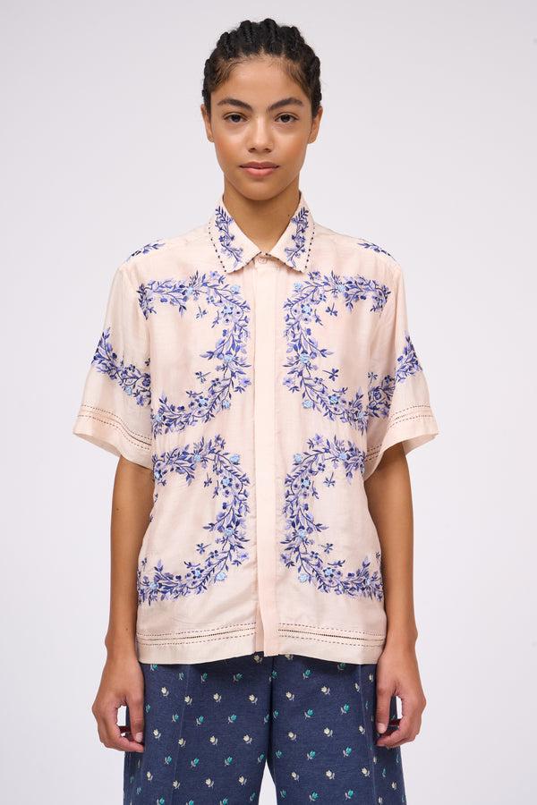 paul & joe Chemise manches courtes en voile de coton brodée à la main