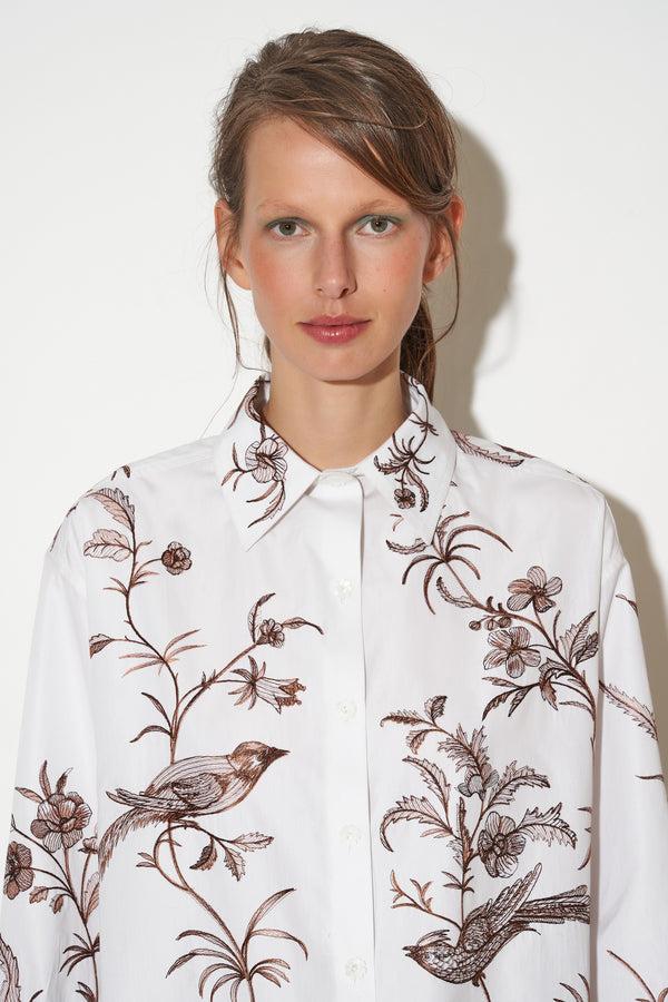 Paul & Joe Chemise Oversize En Popeline De Coton Broderies Oiseaux Placés