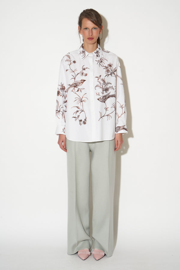 Paul & Joe Chemise Oversize En Popeline De Coton Broderies Oiseaux Placés