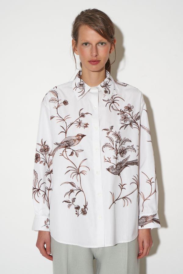 paul & joe Chemise oversize en popeline de coton broderies oiseaux placés