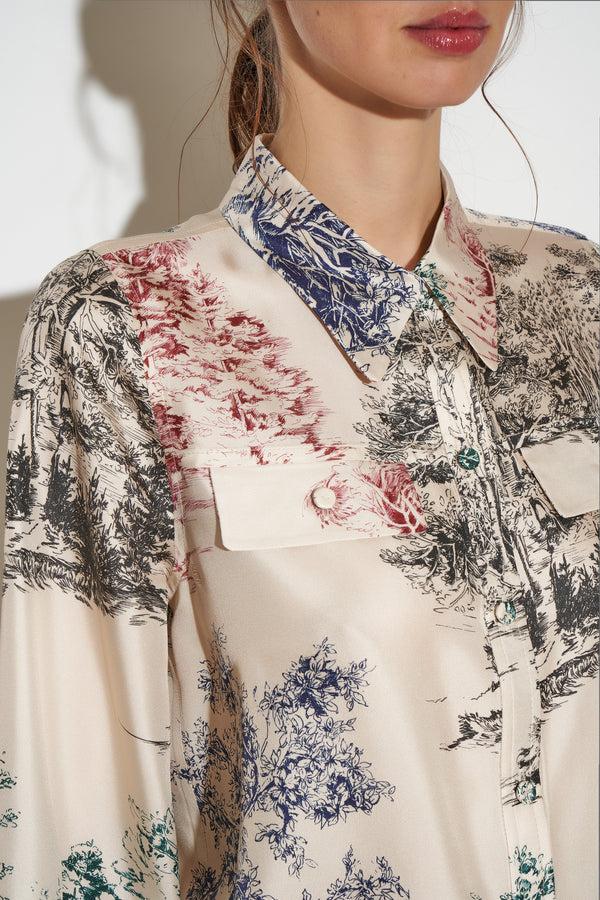 Paul & Joe Chemisier Coupe Droite En Twill De Soie Imprimé Toile De Jouy