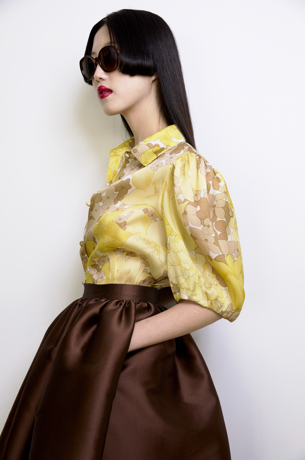 paul & joe Chemisier court en organza de soie imprimé fleuri