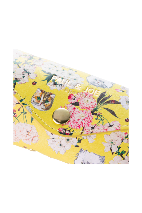Paul & Joe Etui à Lunettes Jaune Avec Motifs Fleurs Et Chats