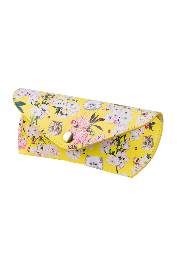 paul & joe Etui à lunettes jaune avec motifs fleurs et chats