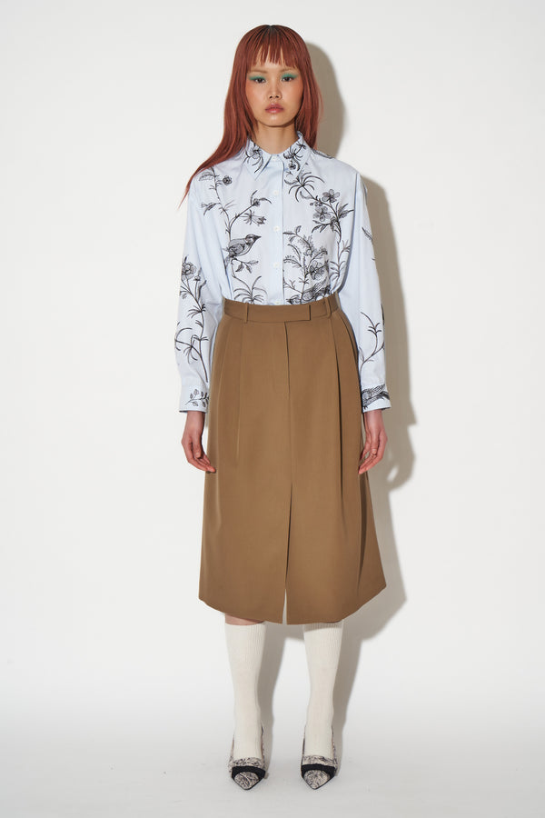 paul & joe Jupe coupe droite à pinces poches cotés longueur midi grain de poudre de laine