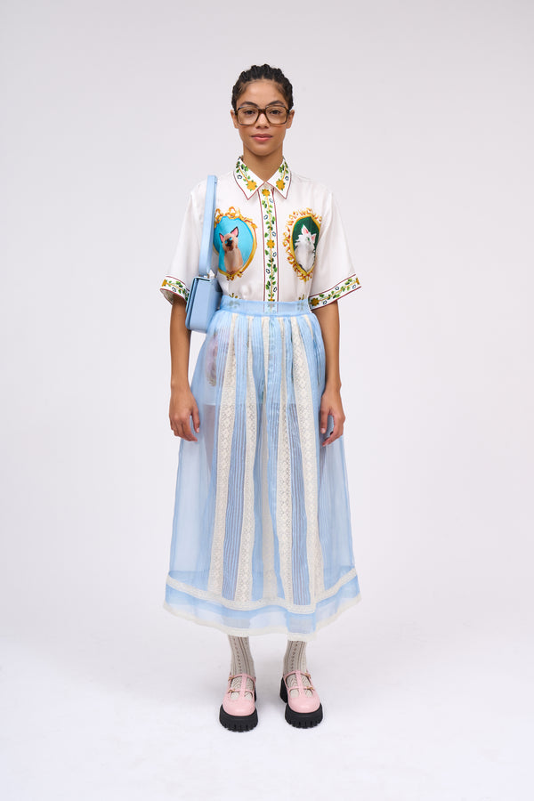 paul & joe Jupe longue en organza de soie et dentelle