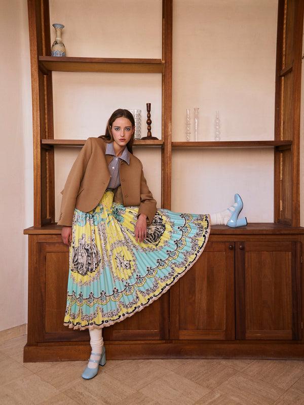 Paul & Joe Jupe Longueur Midi Plissée Imprimée Foulard Exclusif En Twill