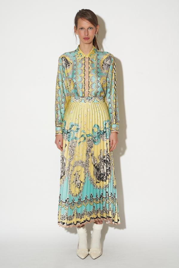 paul & joe Jupe longueur midi plissée imprimée foulard exclusif en twill