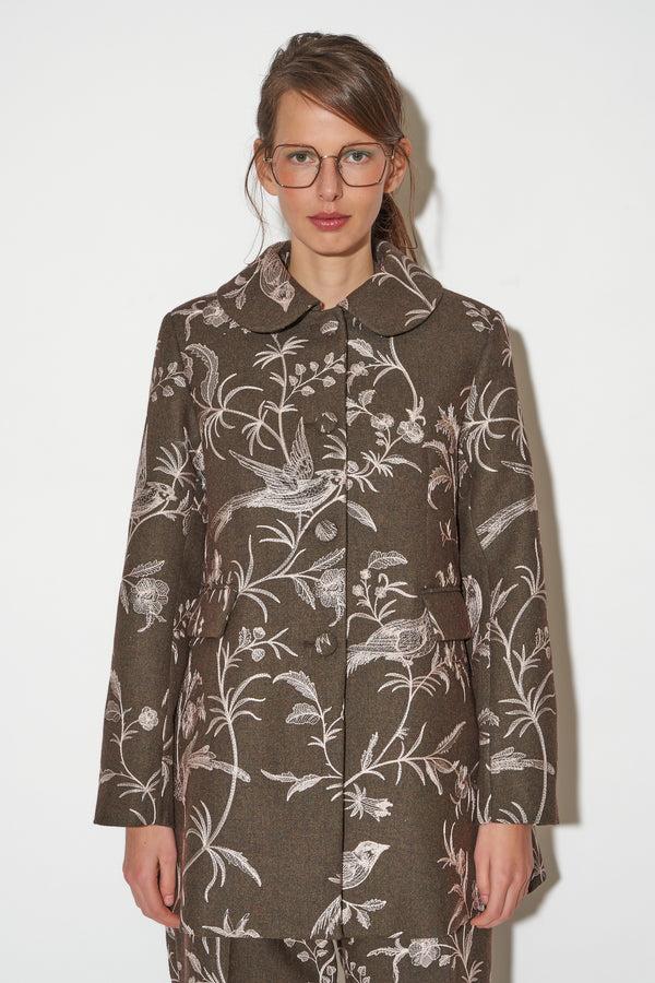 paul & joe Manteau en flanelle brodée de motifs floraux et d'oiseaux