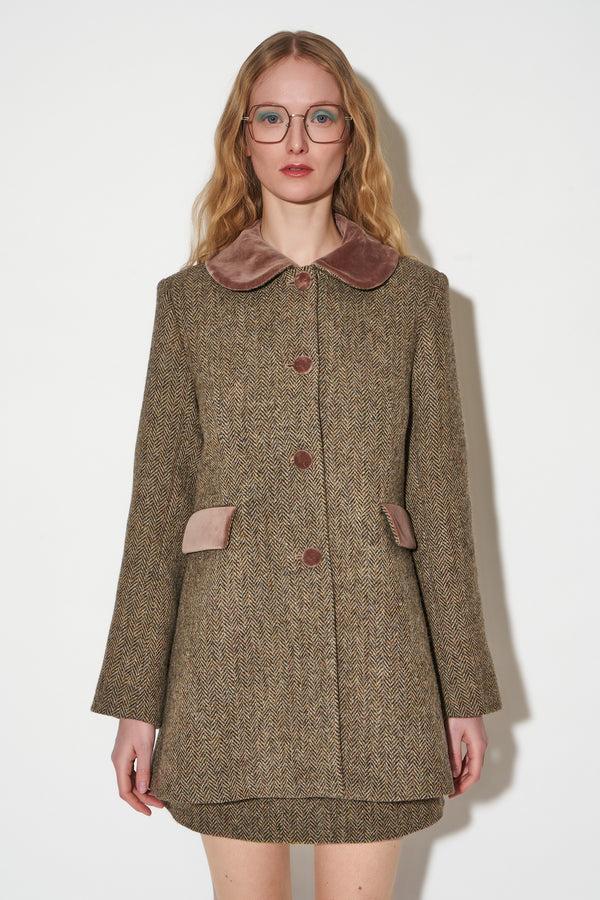 Paul & Joe Manteau En Tweed De Laine Shetland Harris Tweed Tissé Main