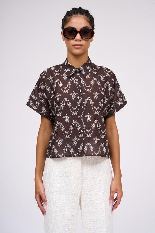 paul & joe Chemise manches kimono brodée de fleurs