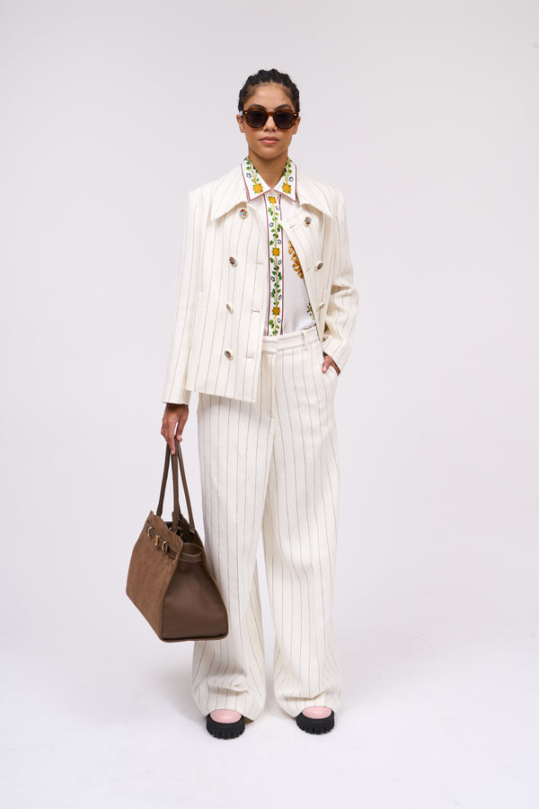 paul & joe Pantalon en drill de coton et lin rayé