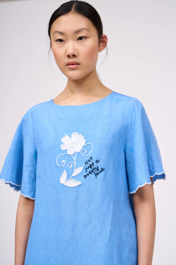 Paul & Joe Robe Courte Forme Tee Shirt En Lin Brodé