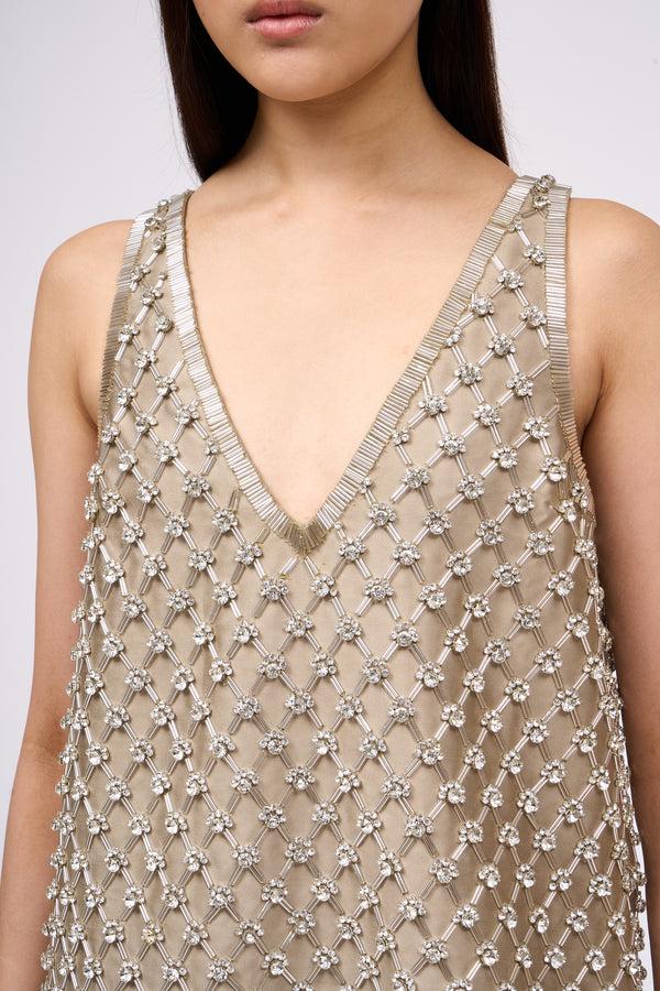 paul & joe Robe courte sans manche brodée de strass