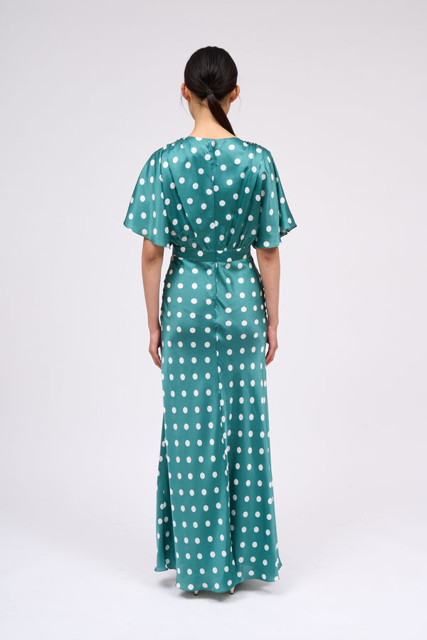 Paul & Joe Robe Longue En Satin De Soie Imprimé Pois