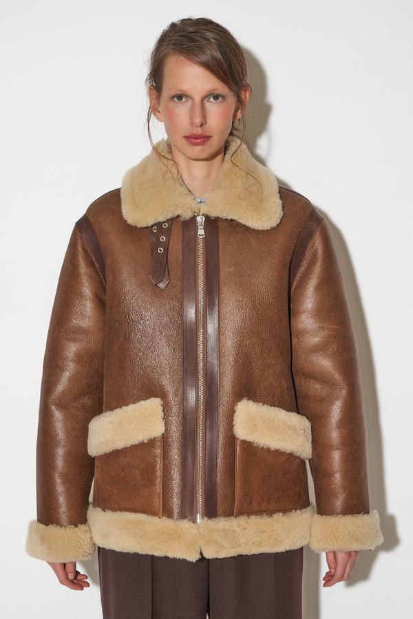 paul & joe Peau lainée unisexe en cuir d'agneau style bombardier