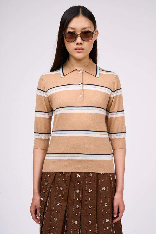 paul & joe Polo en maille merinos à rayures tricolore