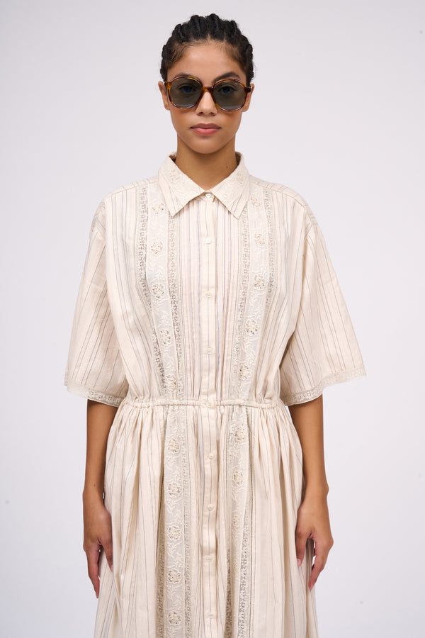 Paul & Joe Robe Chemisier En Jacquard De Coton Rayé Et Rebrodé à La Main