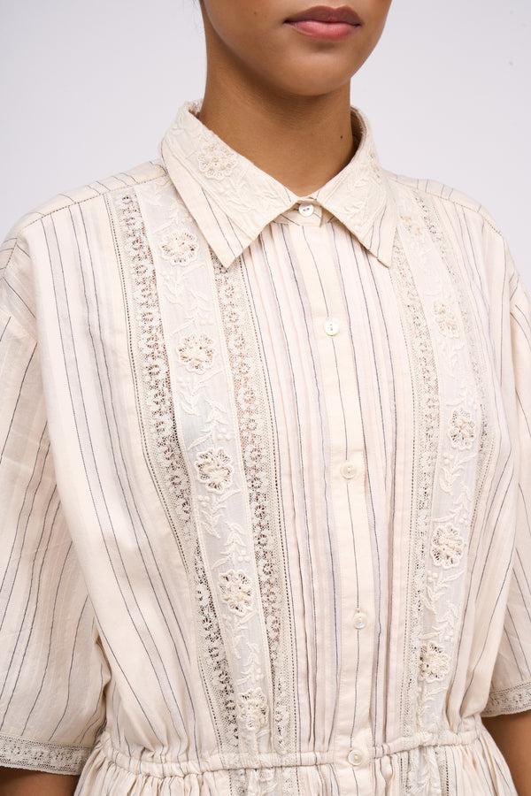 Paul & Joe Robe Chemisier En Jacquard De Coton Rayé Et Rebrodé à La Main