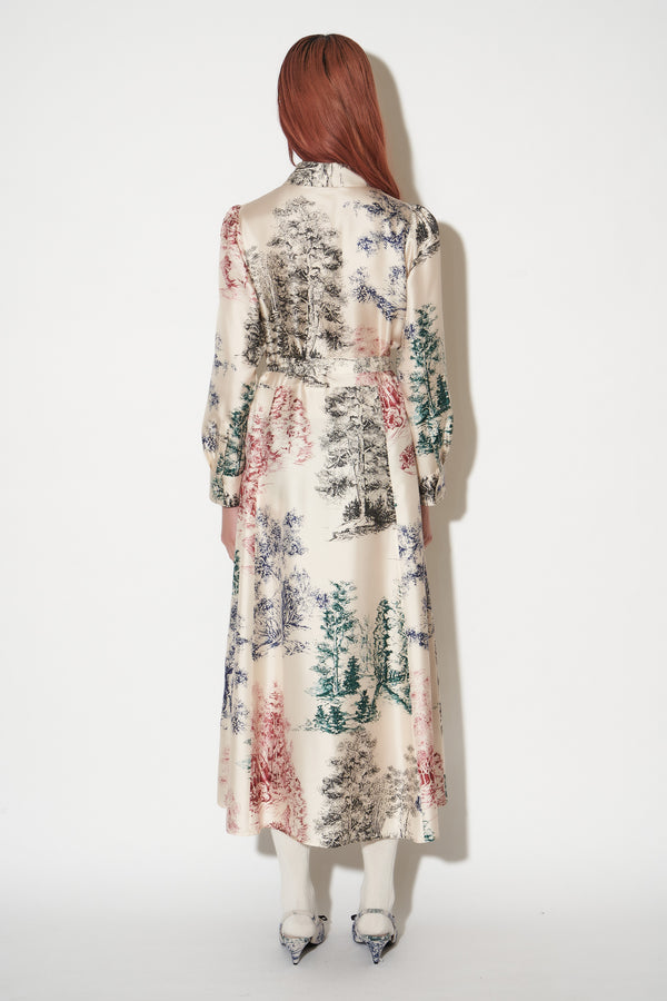 Paul & Joe Robe Chemisier Manches Longues En Twill De Soie Imprimé Toile De Jouy