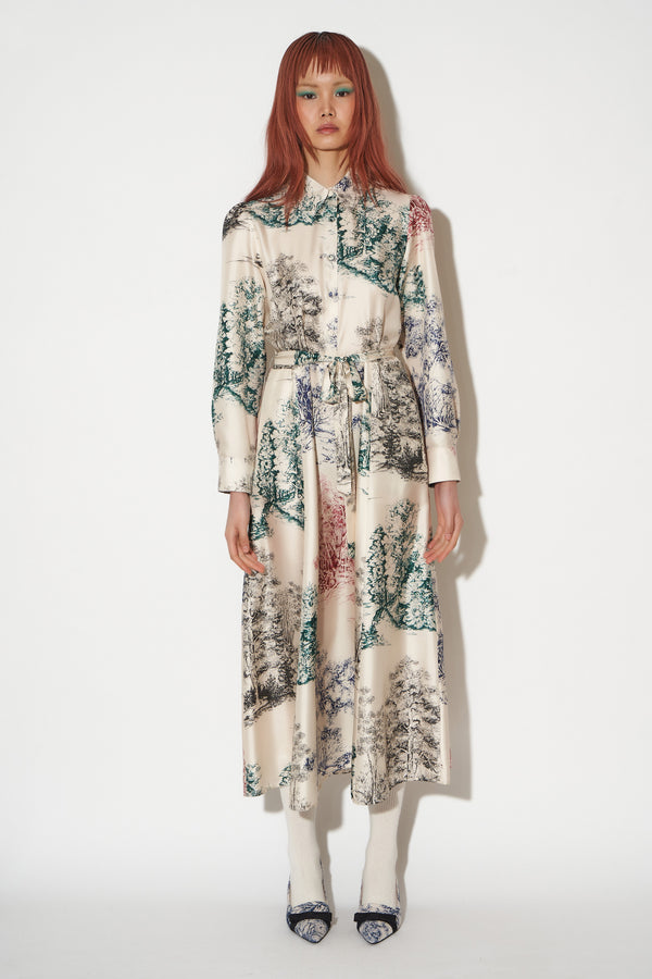 paul & joe Robe chemisier manches longues en twill de soie imprimé toile de jouy