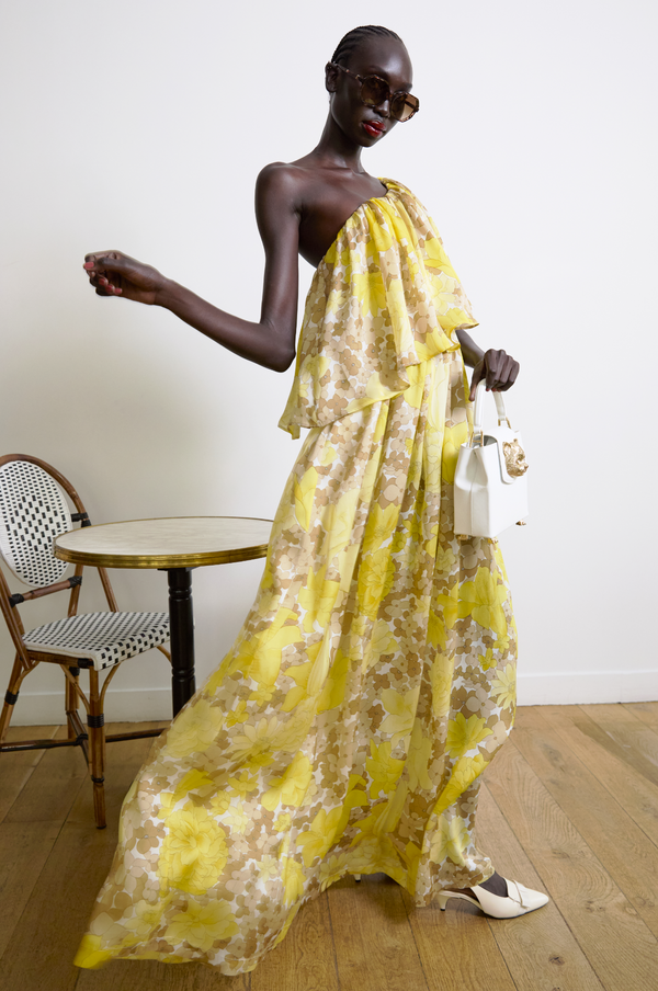 Paul & Joe Robe Longue Asymétrique En Organza De Soie Imprimé Fleuri
