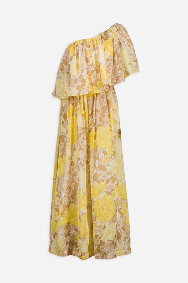 Paul & Joe Robe Longue Asymétrique En Organza De Soie Imprimé Fleuri