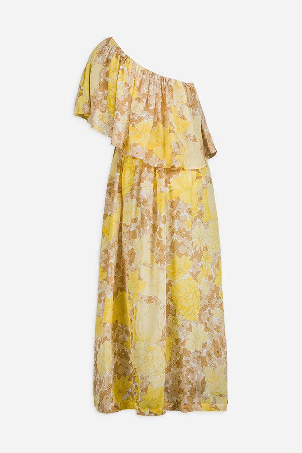 Paul & Joe Robe Longue Asymétrique En Organza De Soie Imprimé Fleuri