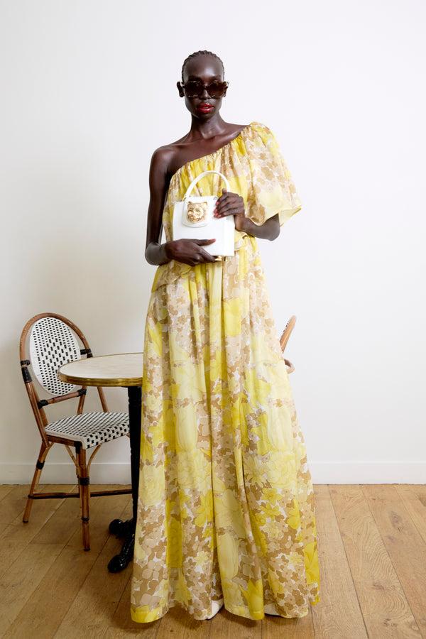 paul & joe Robe longue asymétrique en organza de soie imprimé fleuri