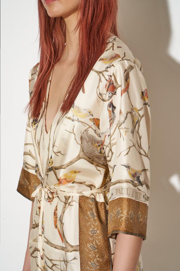 Paul & Joe Robe Longueur Midi à Manches Kimono Nouée à La Taille Imprimé Exclusif