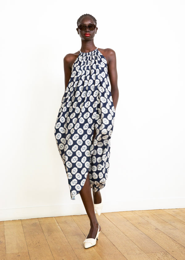 paul & joe Robe mi-longue sans manche en lin et viscose imprimé fleuri