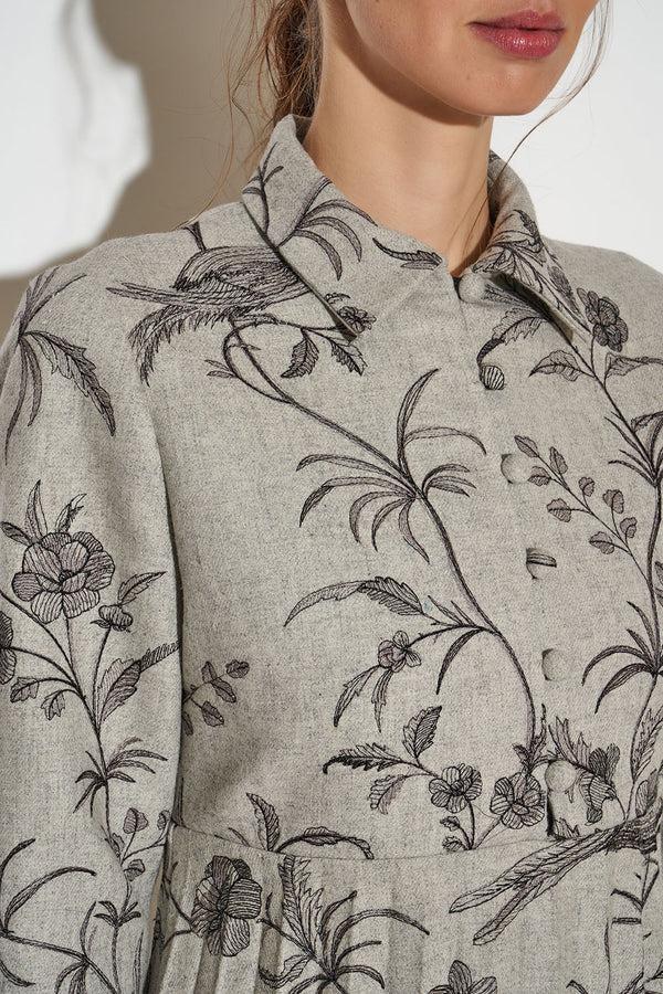 Paul & Joe Robe Polo En Flanelle Brodée De Motifs Floraux Et D'oiseaux