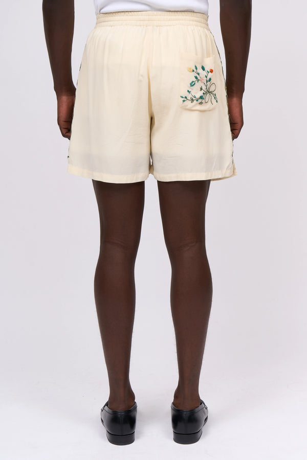Paul & Joe Short Court En Crêpe De Chine De Coton Brodé à La Main
