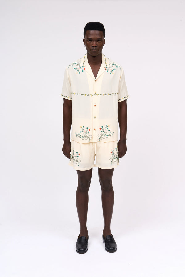 paul & joe Short court en crêpe de chine de coton brodé à la main