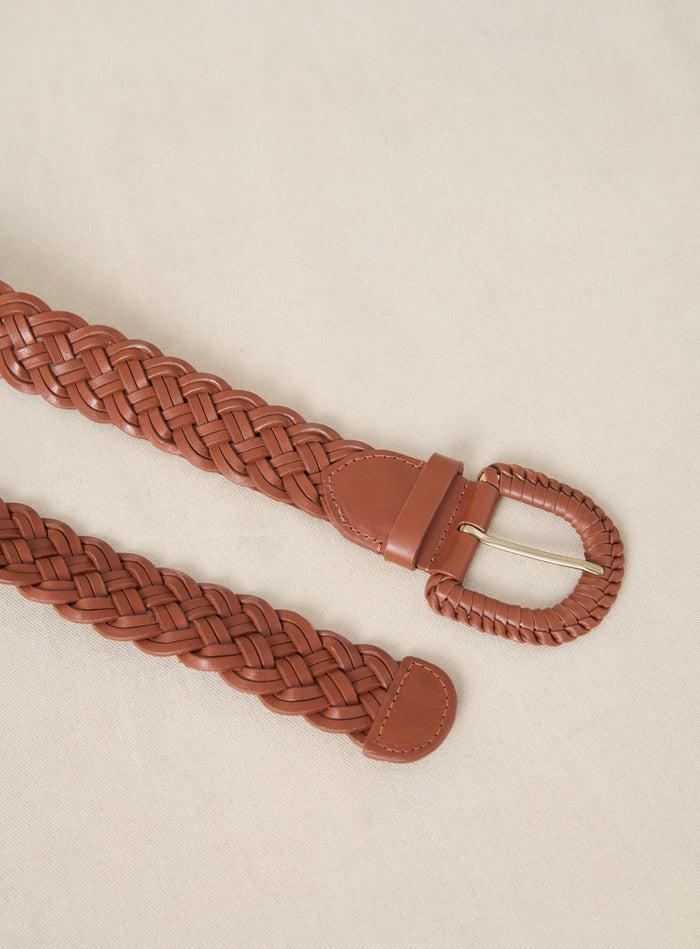 petite mendigote Adele - Ceinture marron tressée en cuir