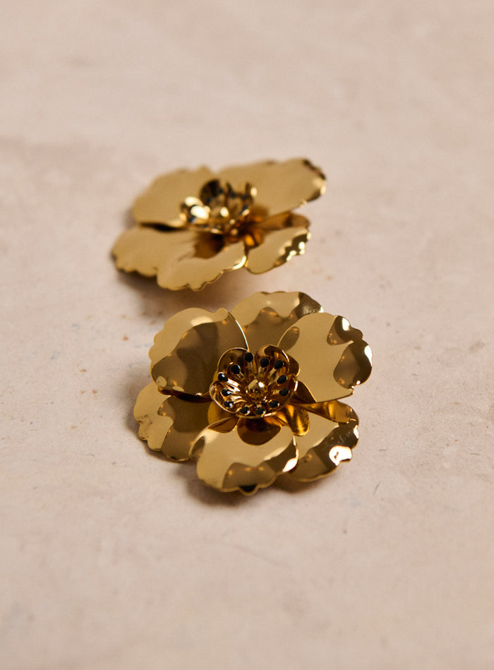 Petite Mendigote Agathe - Boucles D'oreilles Fleurs En Laiton Plaqué Or