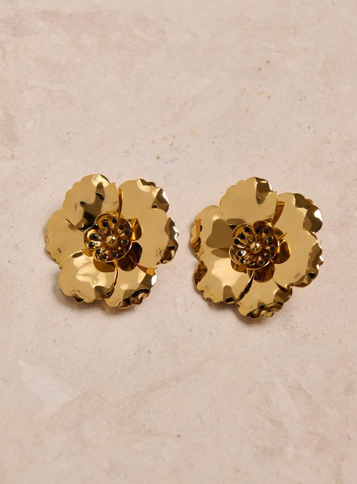 petite mendigote Agathe - Boucles d'oreilles fleurs en laiton plaqué or