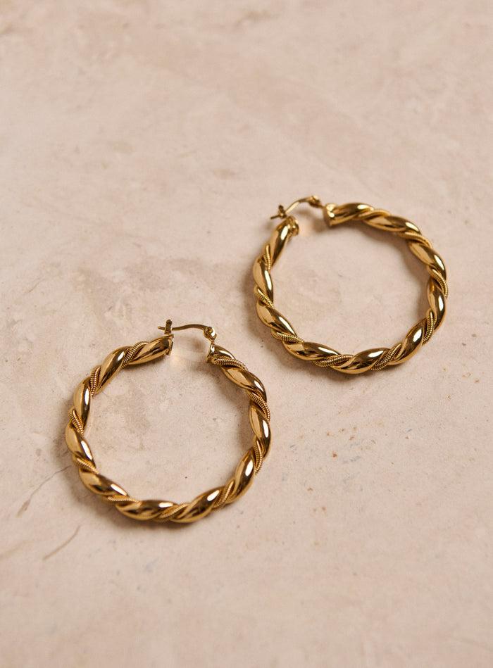 petite mendigote Axelle - Créoles torsadées en laiton plaqué or