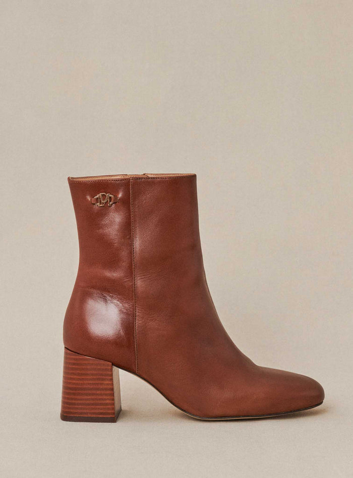 petite mendigote Cally - Bottines à talons camel en cuir
