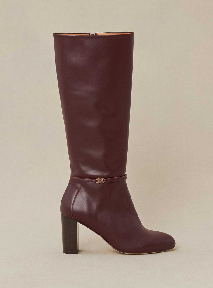 petite mendigote Ciano - Bottes à talons bordeaux en cuir