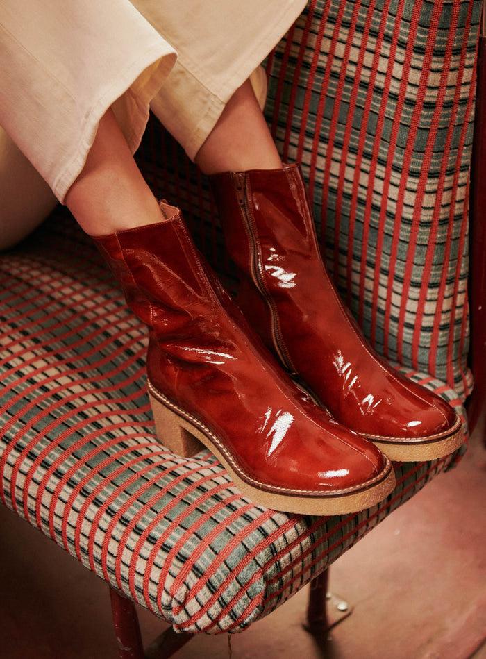Petite Mendigote Clara - Bottines à Talons Cognac En Cuir