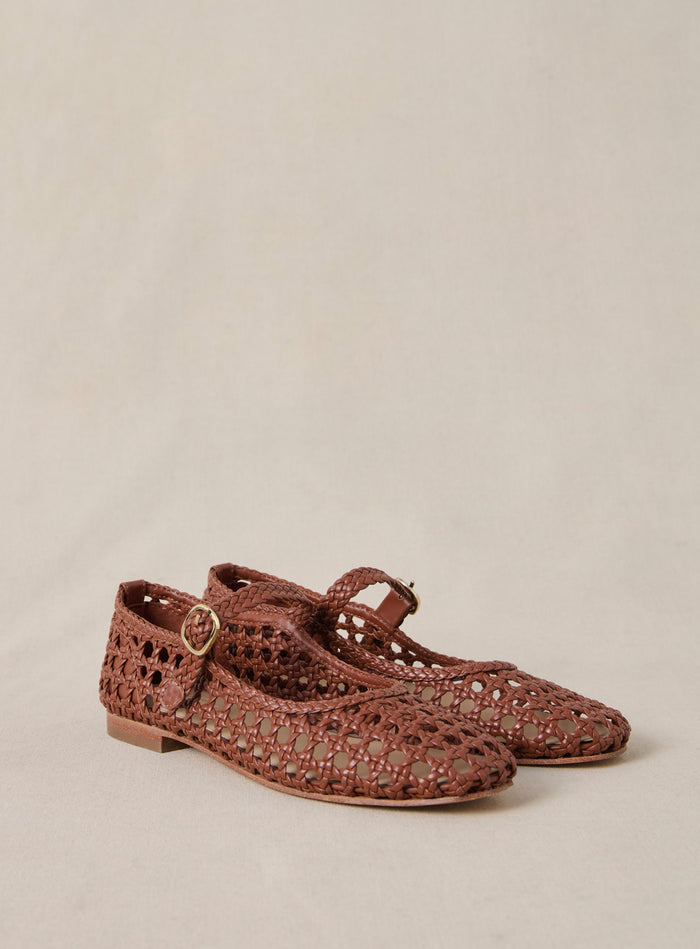 Petite Mendigote Claudette - Ballerines Tressées En Cuir Camel