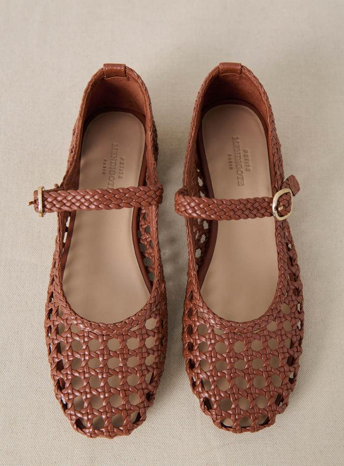 Petite Mendigote Claudette - Ballerines Tressées En Cuir Camel