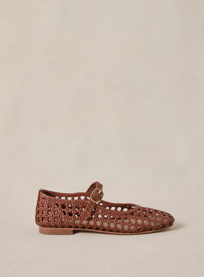 petite mendigote Claudette - Ballerines tressées en cuir camel