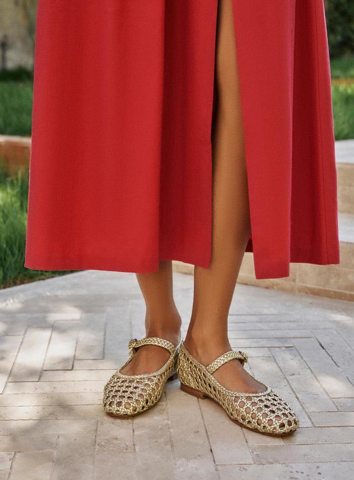 Petite Mendigote Claudette - Ballerines Tressées En Cuir Doré
