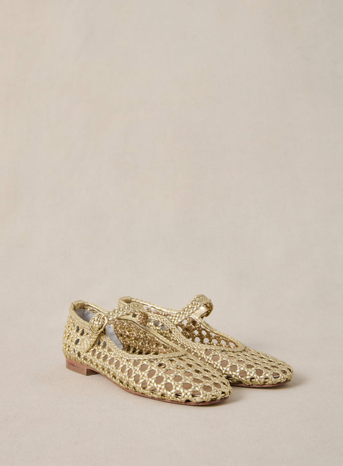 Petite Mendigote Claudette - Ballerines Tressées En Cuir Doré
