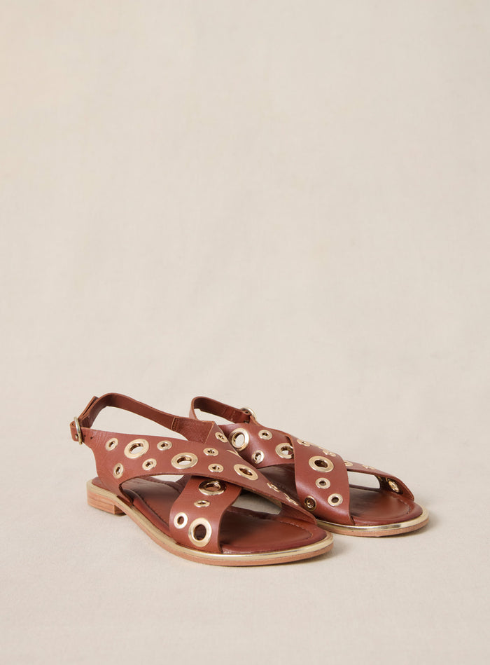 Petite Mendigote Coberts - Sandales Camel En Cuir Et œillets