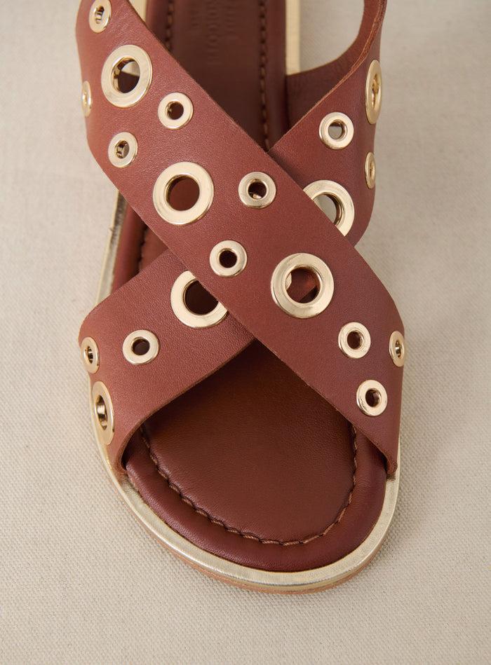 Petite Mendigote Coberts - Sandales Camel En Cuir Et œillets