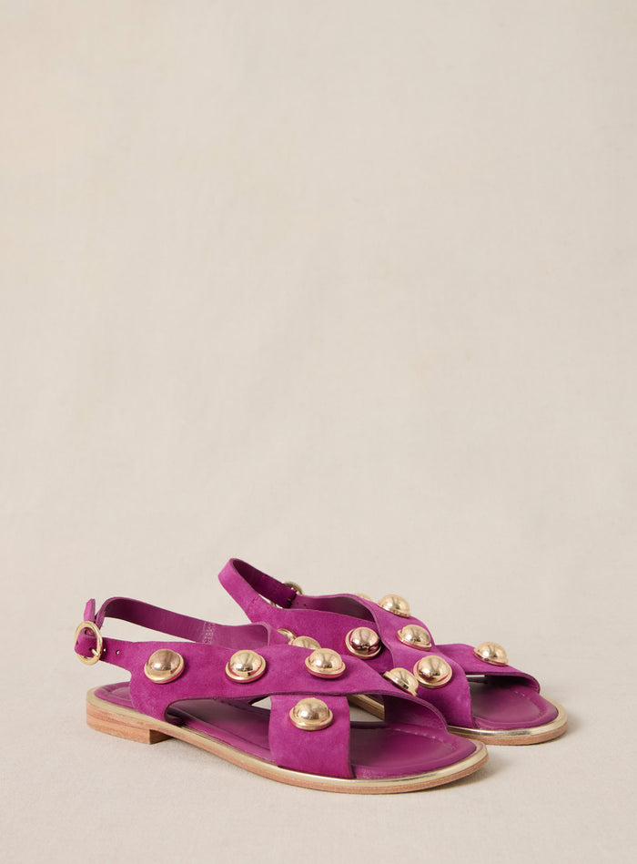 Petite Mendigote Coberts - Sandales Violettes En Cuir Et Rivets
